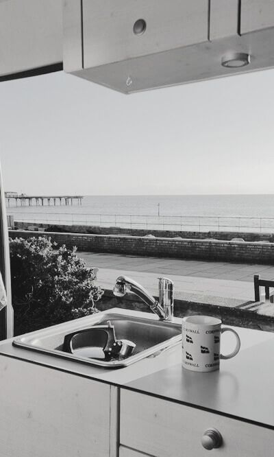 Aussicht-pier-Van-sw Aussicht auf den Pier vom Van aus